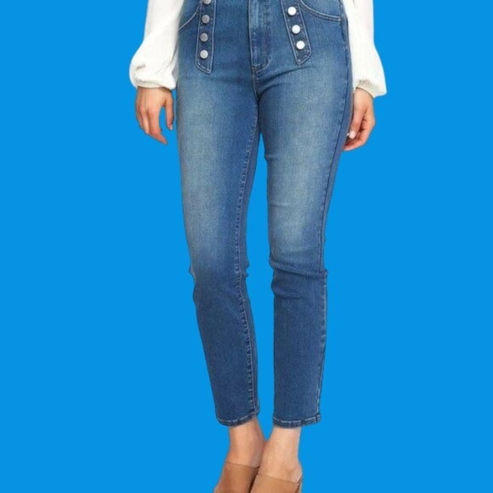 New With Tags Button Front Skinny Button Embellished Jeans Ladies Size 27